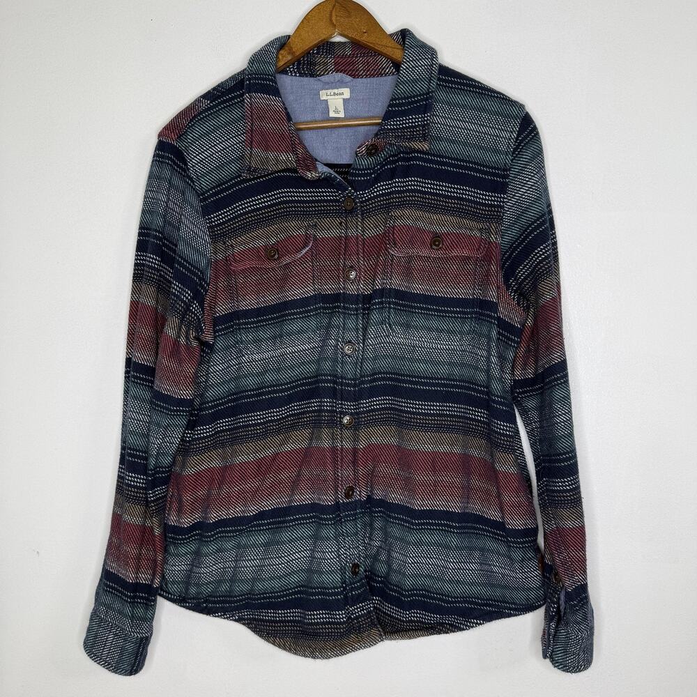 L.L. Bean Striped Shirt Jacket in Navy, Rust & Teal